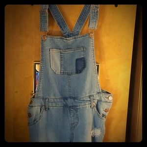 Patchwork jean overalls